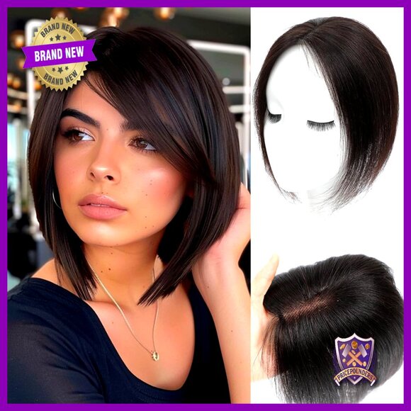 Human Hair Topper Clip In Bangs Glueless Volume Covering Gray Thinning Hair